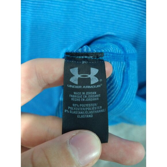 Under Armour Shirt Mens 2XL Blue Striped Long Sleeve Coldgear Fitted Crew Neck - Picture 6 of 8